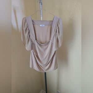Calvin Klein Tan Pullover Short Sleeve Blouse
